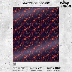 Gothic Halloween Wrapping paper | Orange and Purple Spooky Gift Wrap | Horror Birthday Paper | All Occasion Dark Decor image 7