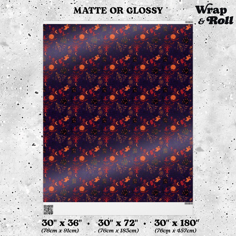Gothic Halloween Wrapping paper | Orange and Purple Spooky Gift Wrap | Horror Birthday Paper | All Occasion Dark Decor image 7