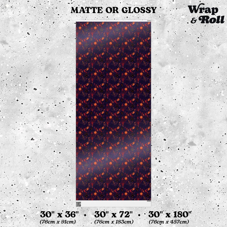 Gothic Halloween Wrapping paper | Orange and Purple Spooky Gift Wrap | Horror Birthday Paper | All Occasion Dark Decor image 9