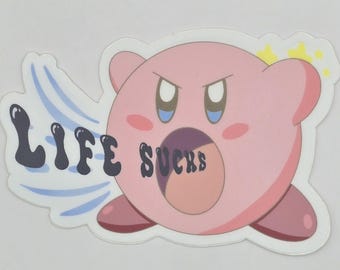 Sticker vinyle Kirby Life Sucks – Sticker gaming pour ordinateurs portables, bouteilles d'eau