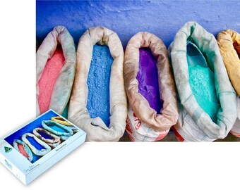 Moroccan Dyes, Raw Dye Powder, Colourful bags of powder - Jigsaw, Fez Markets.
