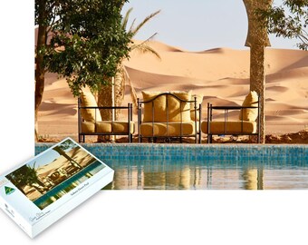 Moroccan Desert Oasis Pool Jigsaw Puzzle – Sahara Hotel View