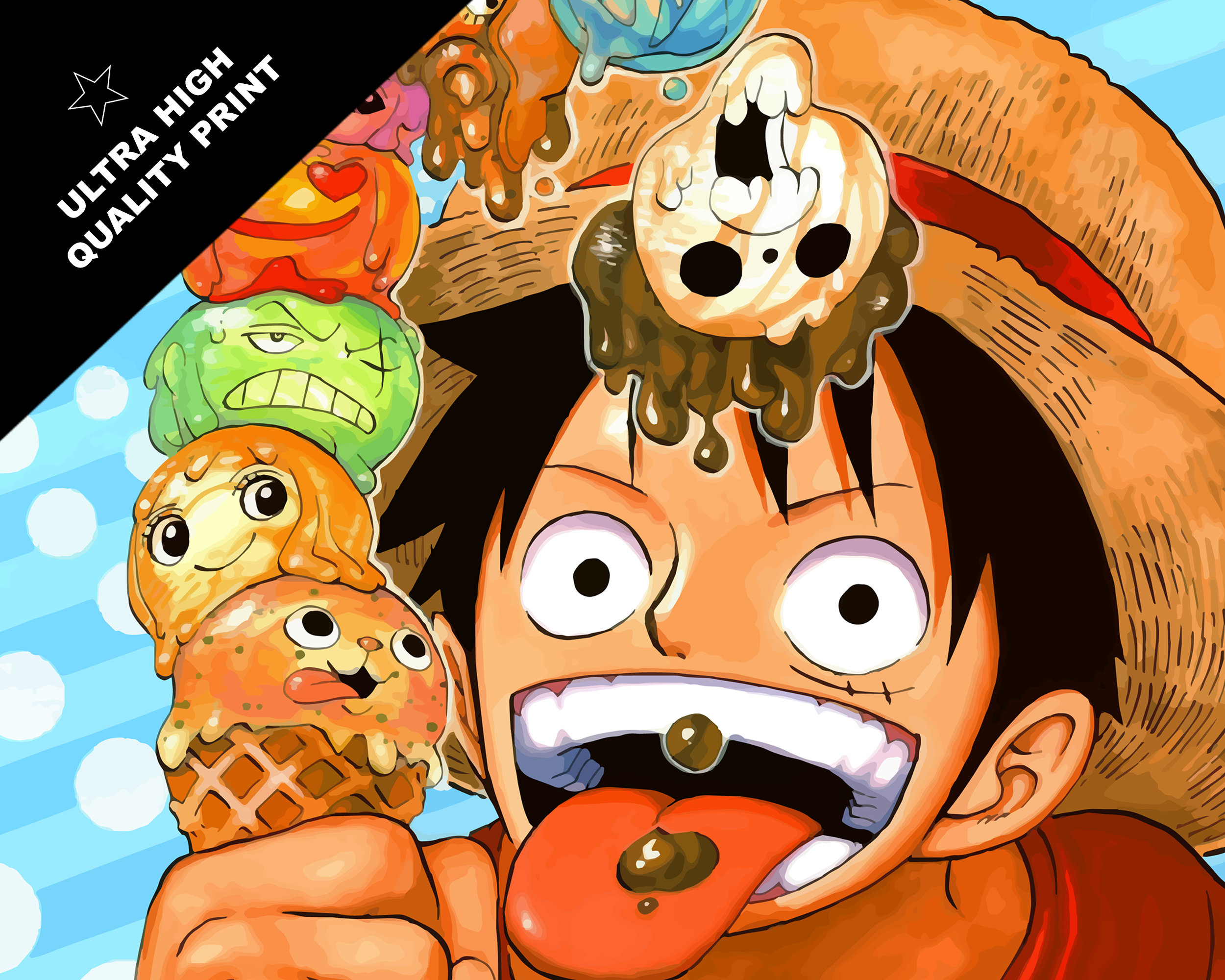 One Piece Poster, Mugiwara Ice Creams Print, One Piece Wall Art, Luffy