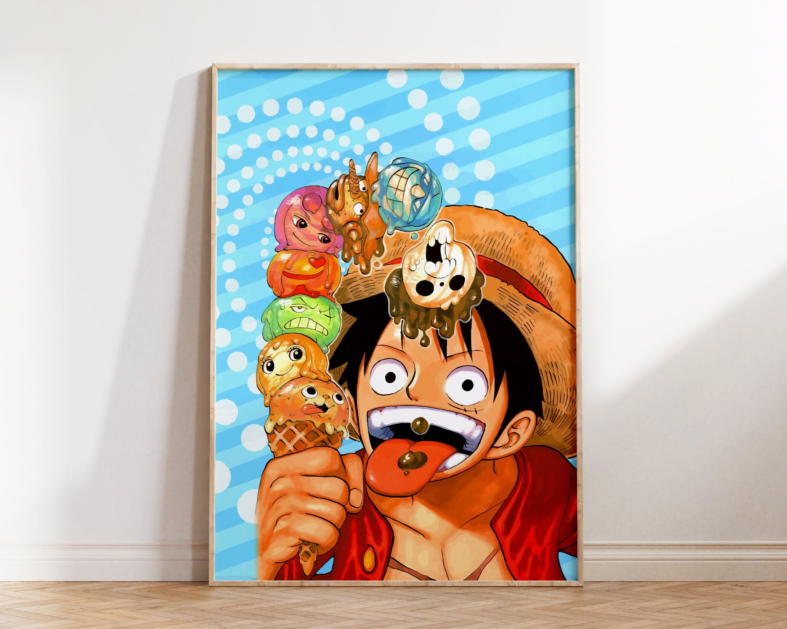 One Piece Poster, Mugiwara Ice Creams Print, One Piece Wall Art, Luffy