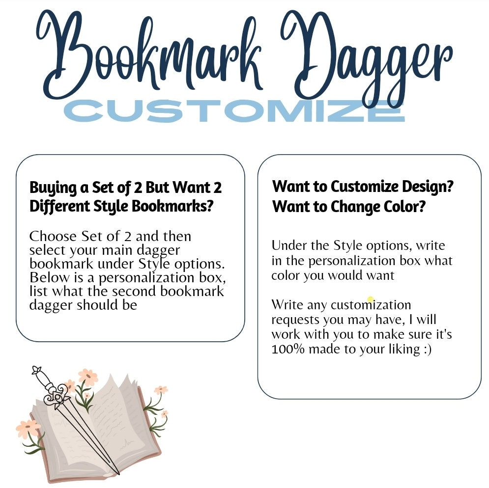 Custom Dagger Bookmark Set - Wedding Party Favors, Book Nook Accessories, Personalize Your Reading Experience