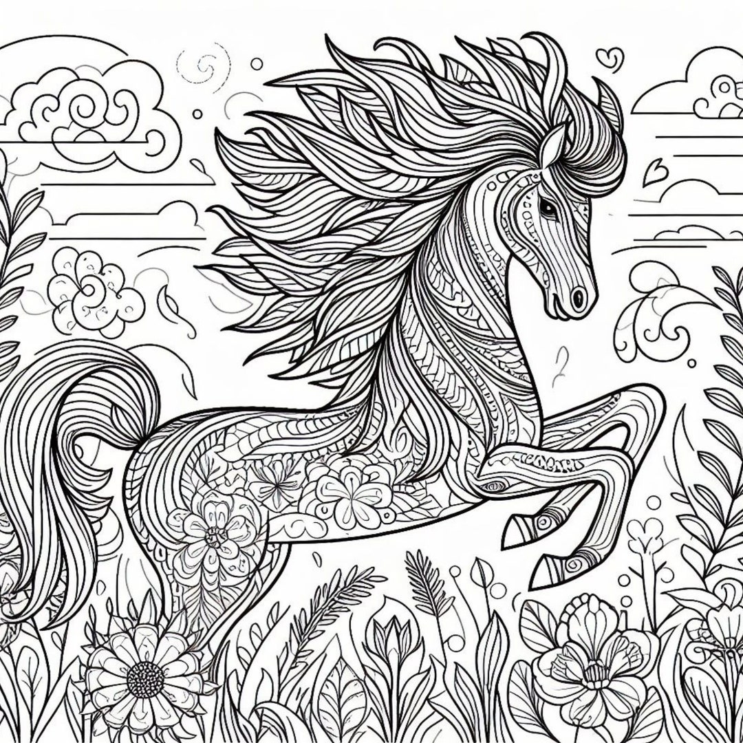 Printable Horse Coloring Pages PDF - Etsy