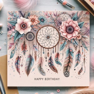 Cartão de aniversário Boho para impressão