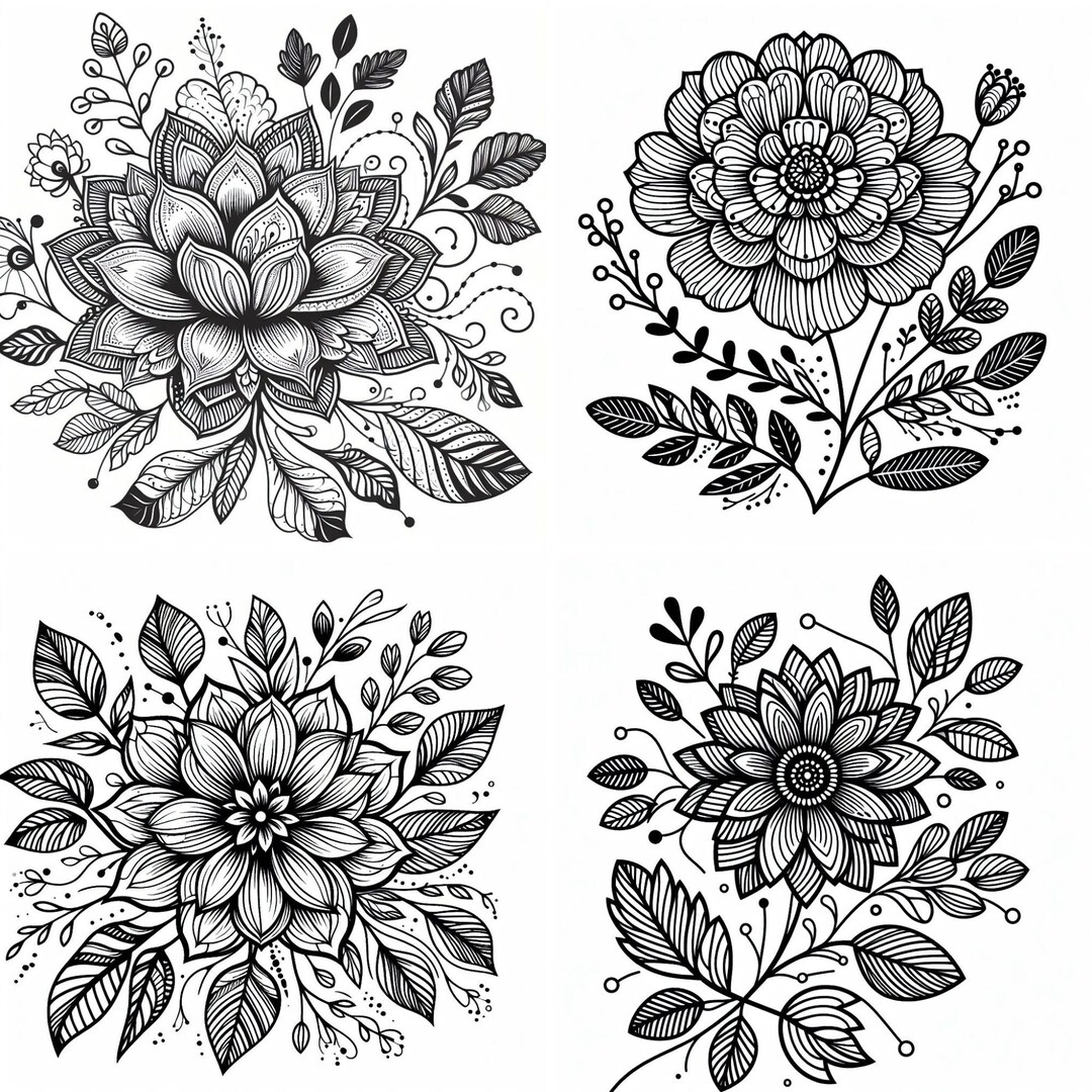 Printable Flower Coloring Etsy