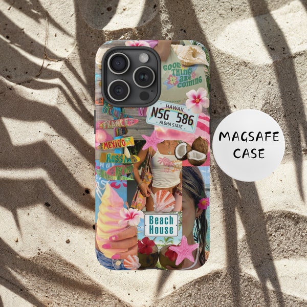 Coconut Girl MagSafe Phone Case, Summer Collage MagSafe Phone Case, Beachy Vibes, Beach Aesthetic, Surfer Girl, iPhone 15 14 13 Pro Max Plus