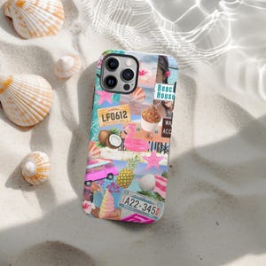 Coconut Girl Summer Phone Case, Beach Aesthetic Collage Phone Case, iPhone 15 14 13 12 11 Pro Max 8 Plus X, Samsung Galaxy S23 S22 S20 Ultra