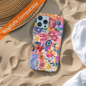 Italian Summer Collage MagSafe Phone Case, European Summer Preppy MagSafe Case, Mediterran Vacation Scrapbook, iPhone 15 14 13 Pro Max Plus