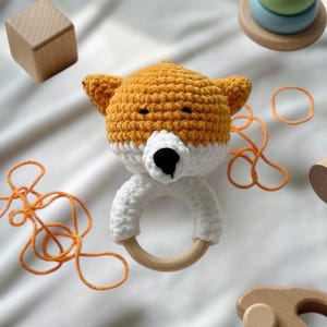 Hand made Crochet Fox Rattle / Teether, Baby Shower Gift