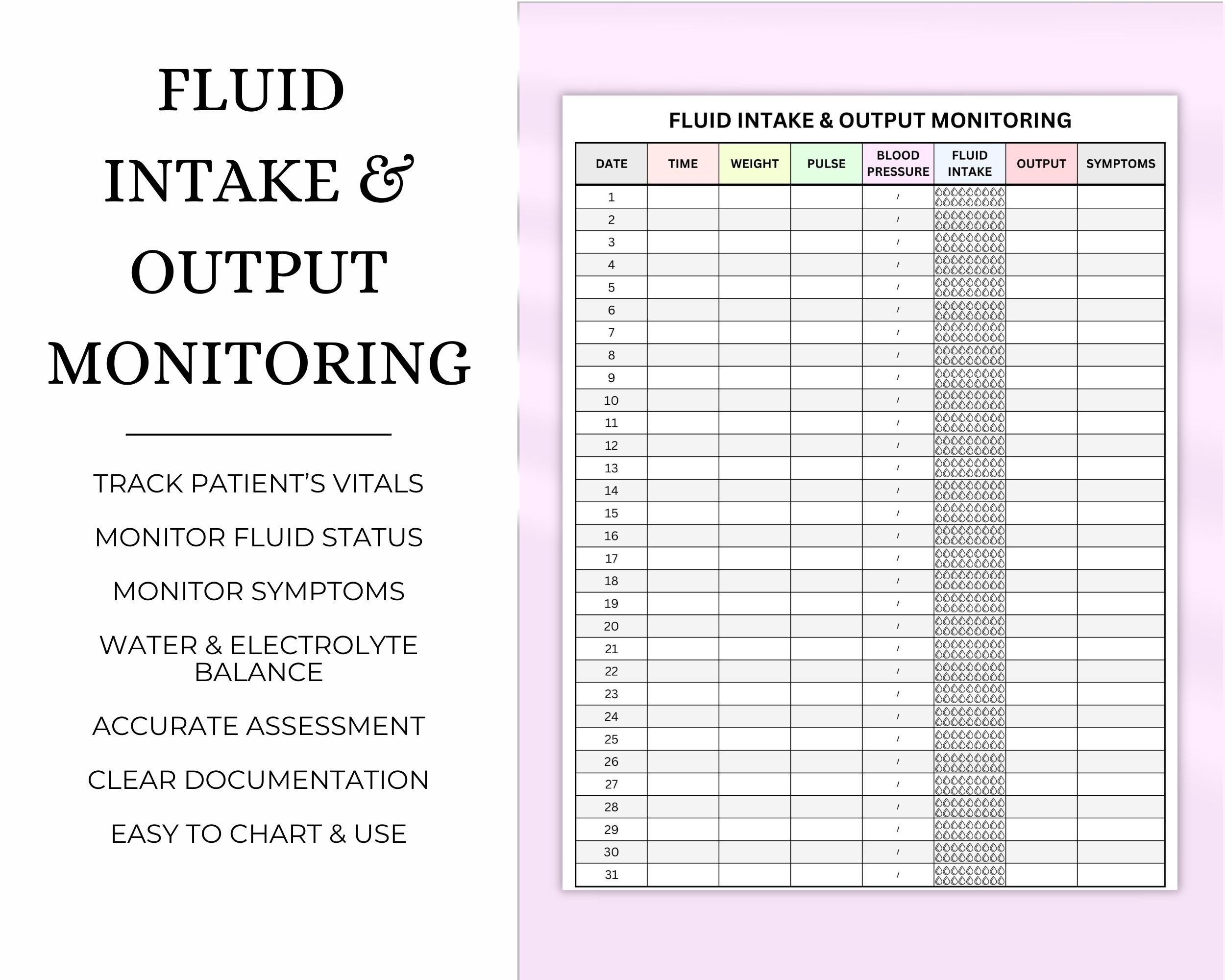 Fluid Intake and Output Monitoring Sheet - Etsy