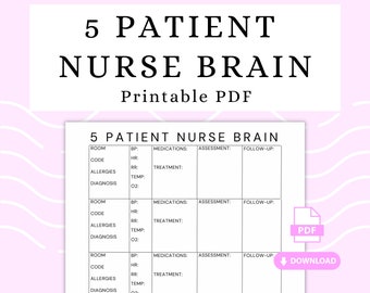5 Patient Nurse Brain, Multiple Patient Charting, Skilled Nursing Facility Documentation, Nurse Charting, Nurse Template, Nurse Charting