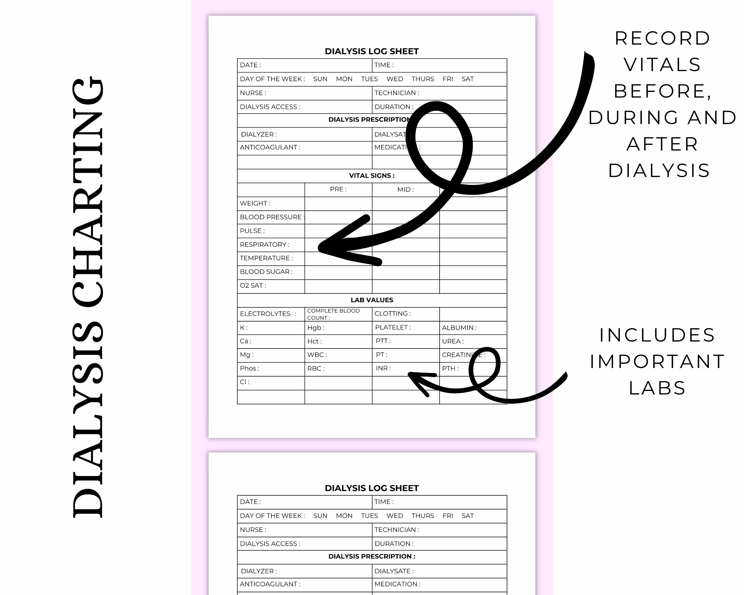 Dialysis Charting Printable PDF, Home Dialysis Documentation, Hemodialysis, Peritoneal Dialysis ...