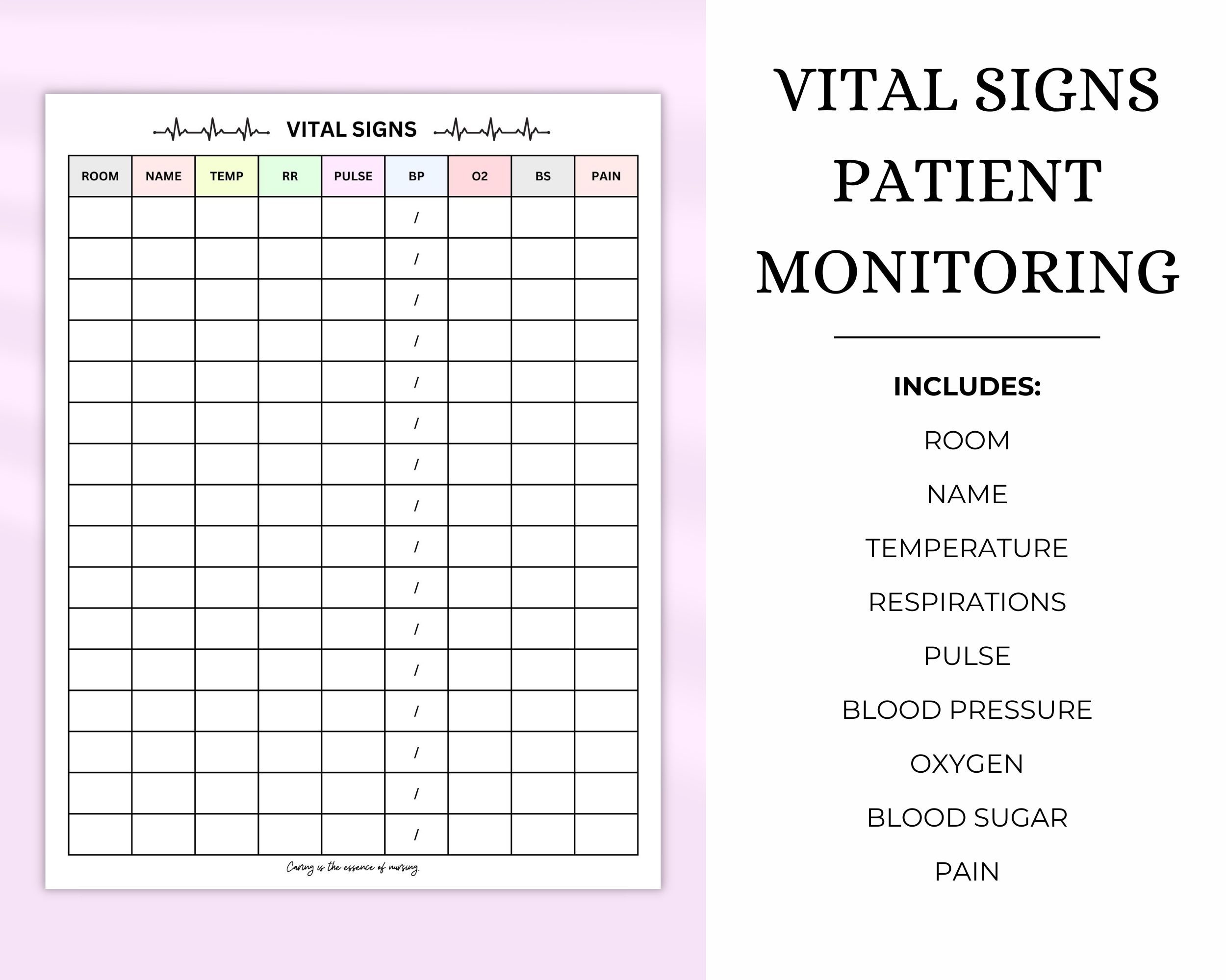 Vital Signs Monitoring Sheet - Etsy