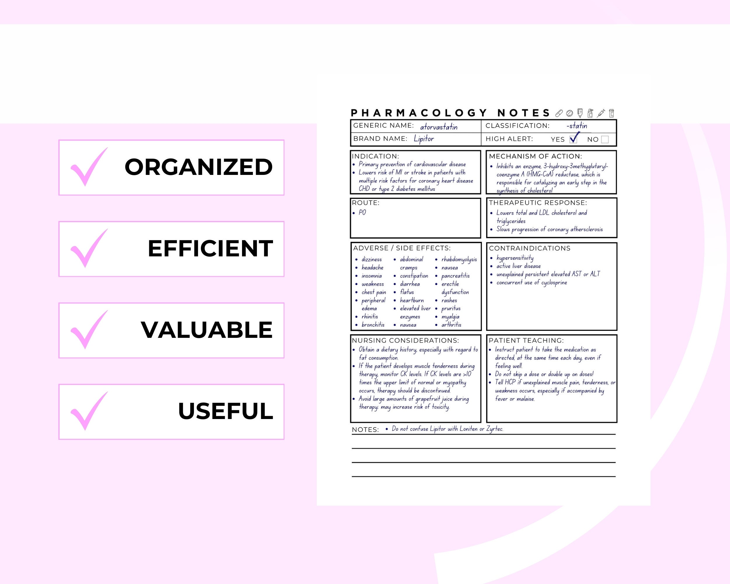 Nursing Pharmacology Blank Note-taking Template - Etsy