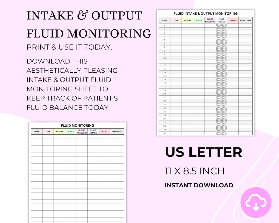 Fluid Intake and Output Monitoring Sheet - Etsy