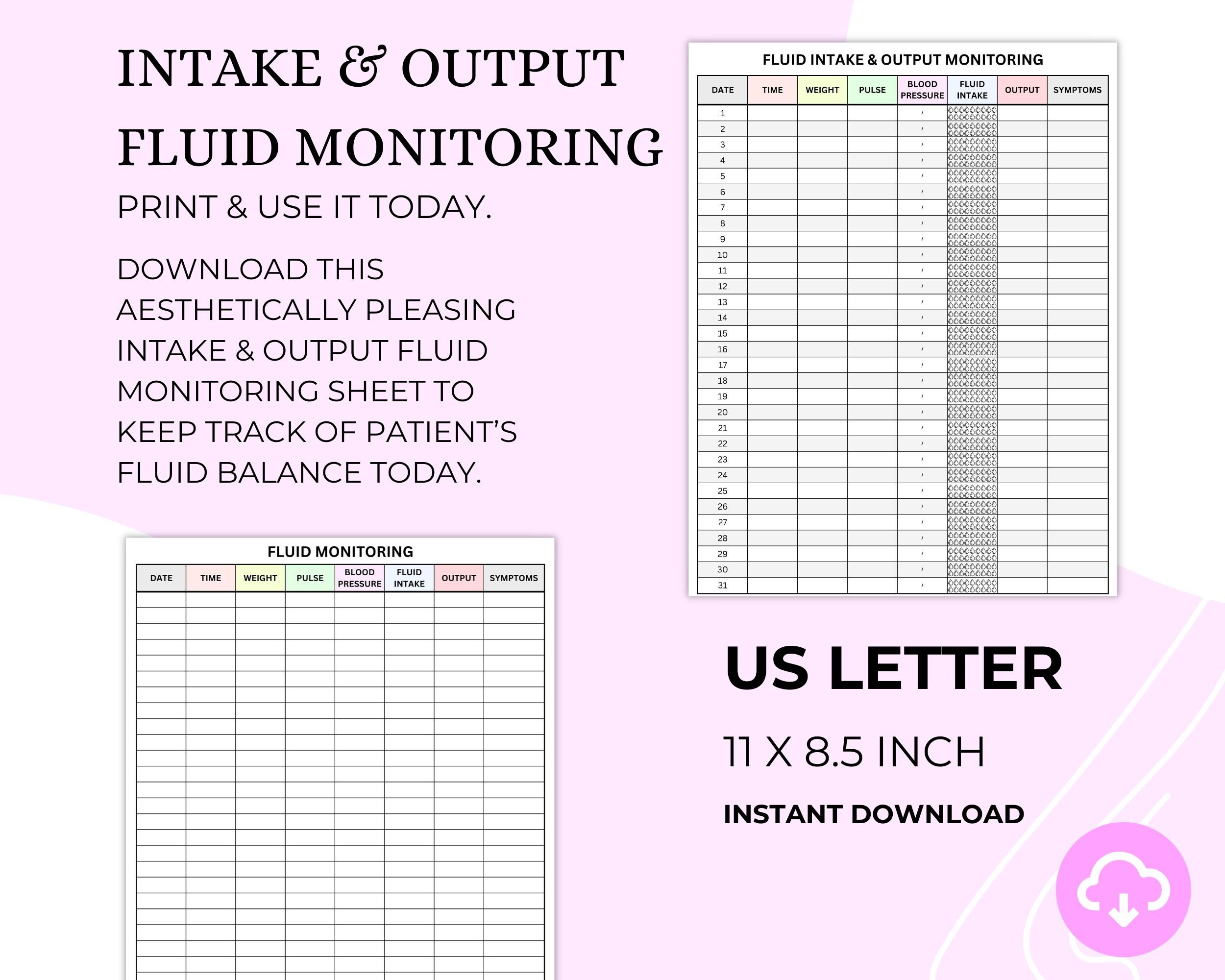 Fluid Intake and Output Monitoring Sheet Etsy