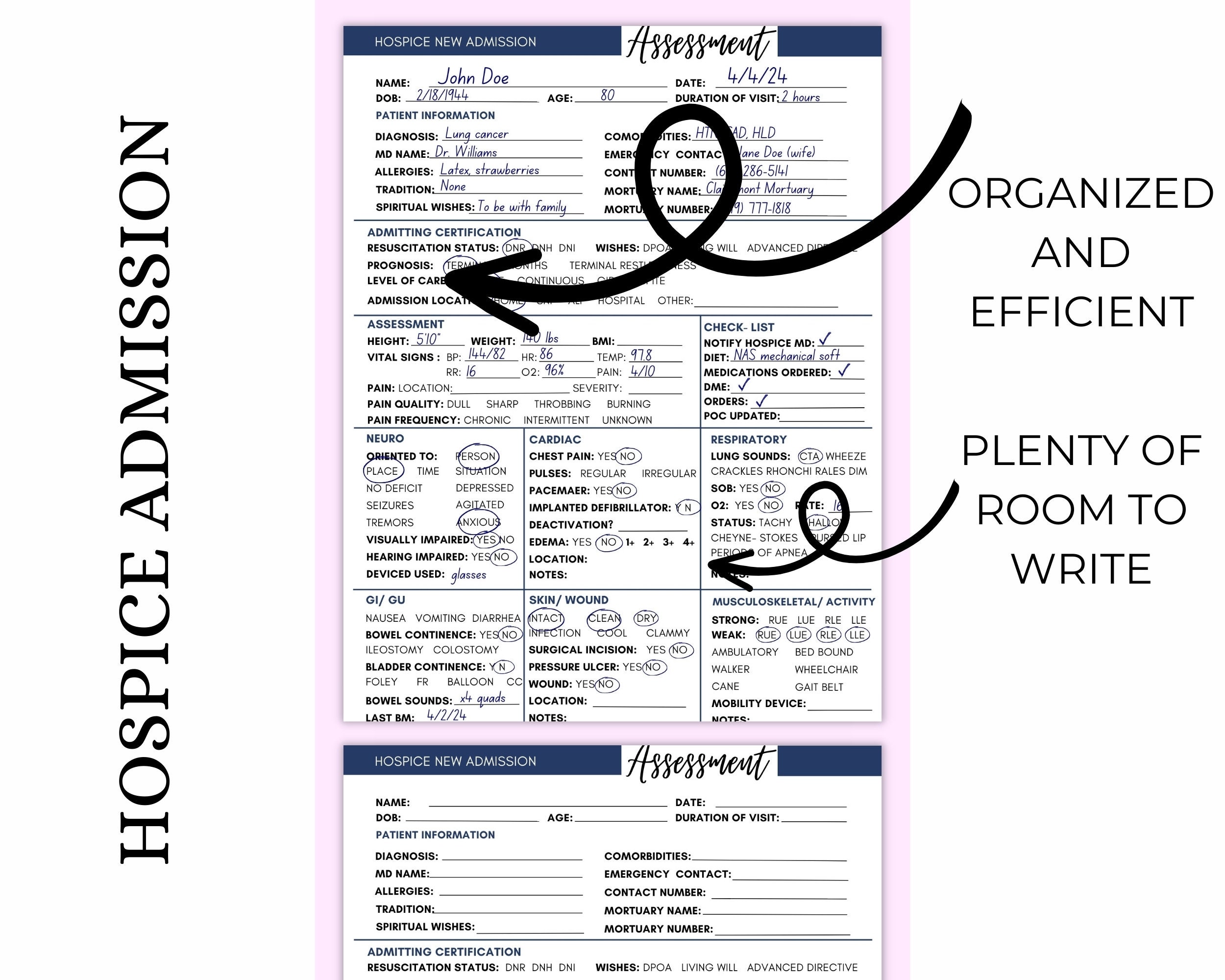 Hospice Nurse Admission Assessment Form (digital Download) - Etsy