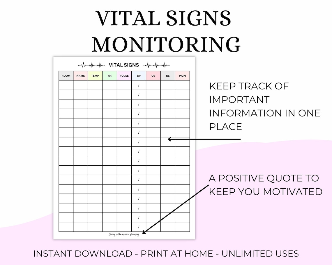 Vital Signs Monitoring Sheet - Etsy