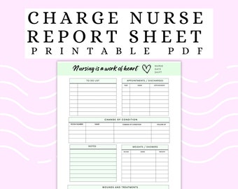 Charge Nurse Report Sheet, LVN Nursing Documentation, LPN Charting, Skilled Nursing Charting, Long Term Care Report, Nursing Shift Organizer