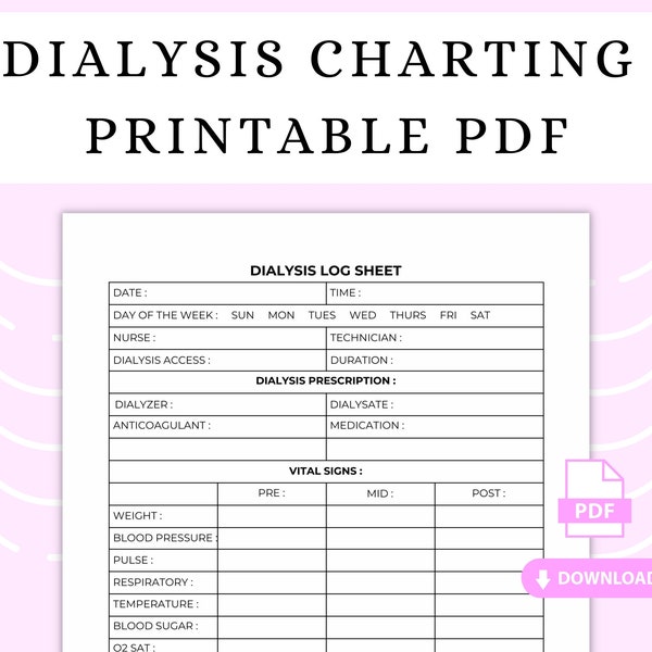 Fiche de dialyse PDF imprimable, documentation sur la dialyse à domicile, hémodialyse, surveillance de la dialyse péritonéale, courbe de l'insuffisance rénale chronique