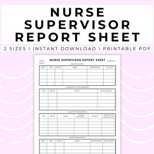 Long Term Care Report Sheet, Skilled Nursing Facility Report Sheet, LTC/ Rehab Nurse Supervisor Report Sheet, Charge Nurse Report Sheet