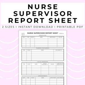 Long Term Care Report Sheet, Skilled Nursing Facility Report Sheet, LTC/ Rehab Nurse Supervisor Report Sheet, Charge Nurse Report Sheet