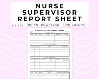Long Term Care Report Sheet, Skilled Nursing Facility Report Sheet, LTC/ Rehab Nurse Supervisor Report Sheet, Charge Nurse Report Sheet