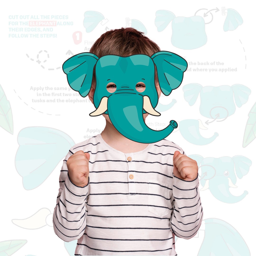 Elephant Mask, Printable Activity Book, Cut and Paste Worksheets With ...