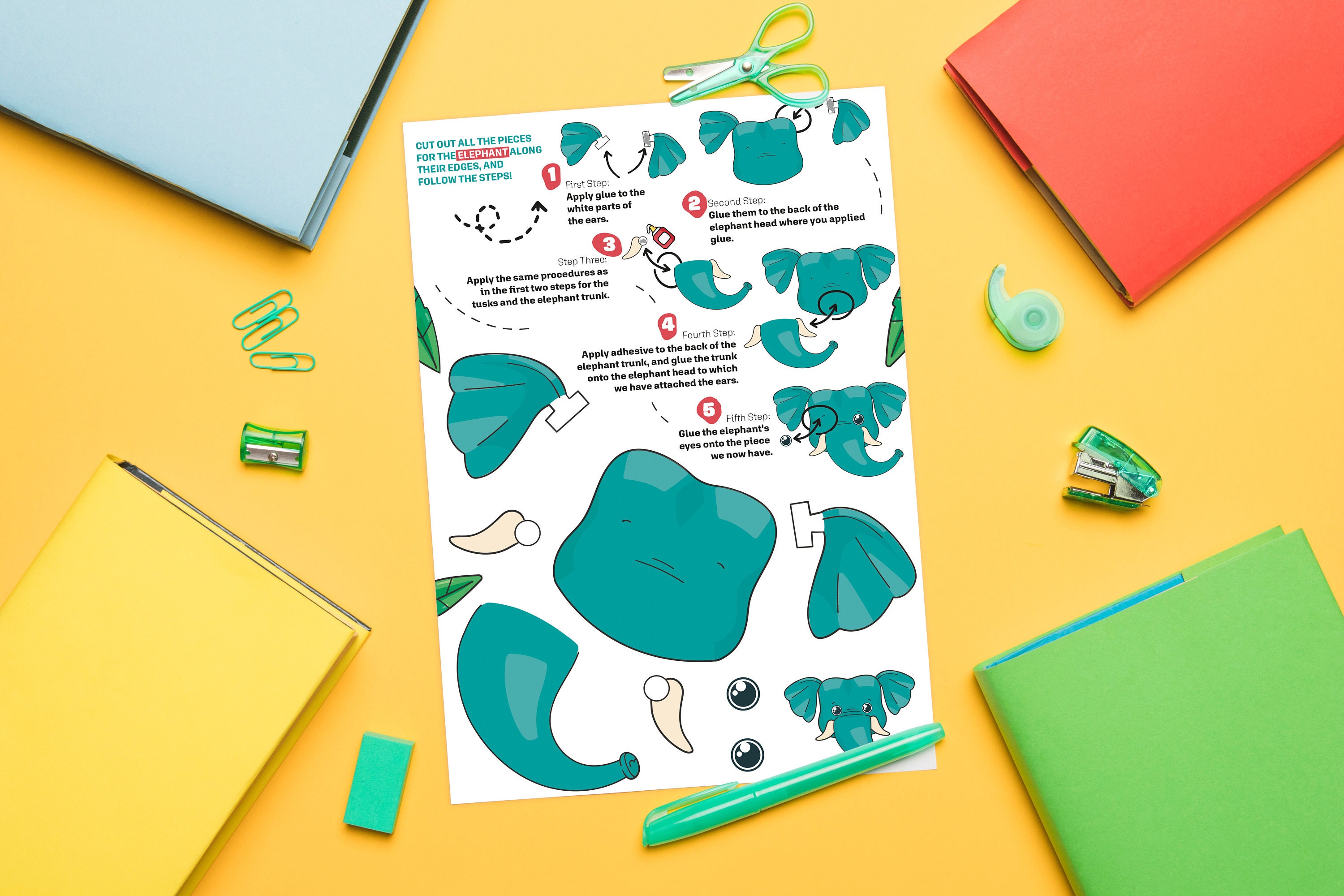 Elephant Mask, Printable Activity Book, Cut and Paste Worksheets With ...