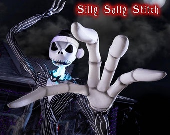 BLACK VINYL w/Silly Sally Stitch: Handmade Santa Hat for Giant Home Depot Jack Skellington -49 Inch Santa Hat for 13 Foot Halloween Skeleton