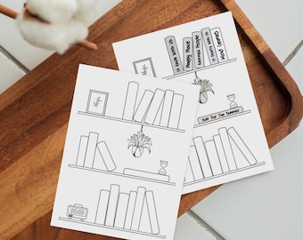 Cartões de acompanhamento de leitura na estante: marcadores para colorir (download digital)