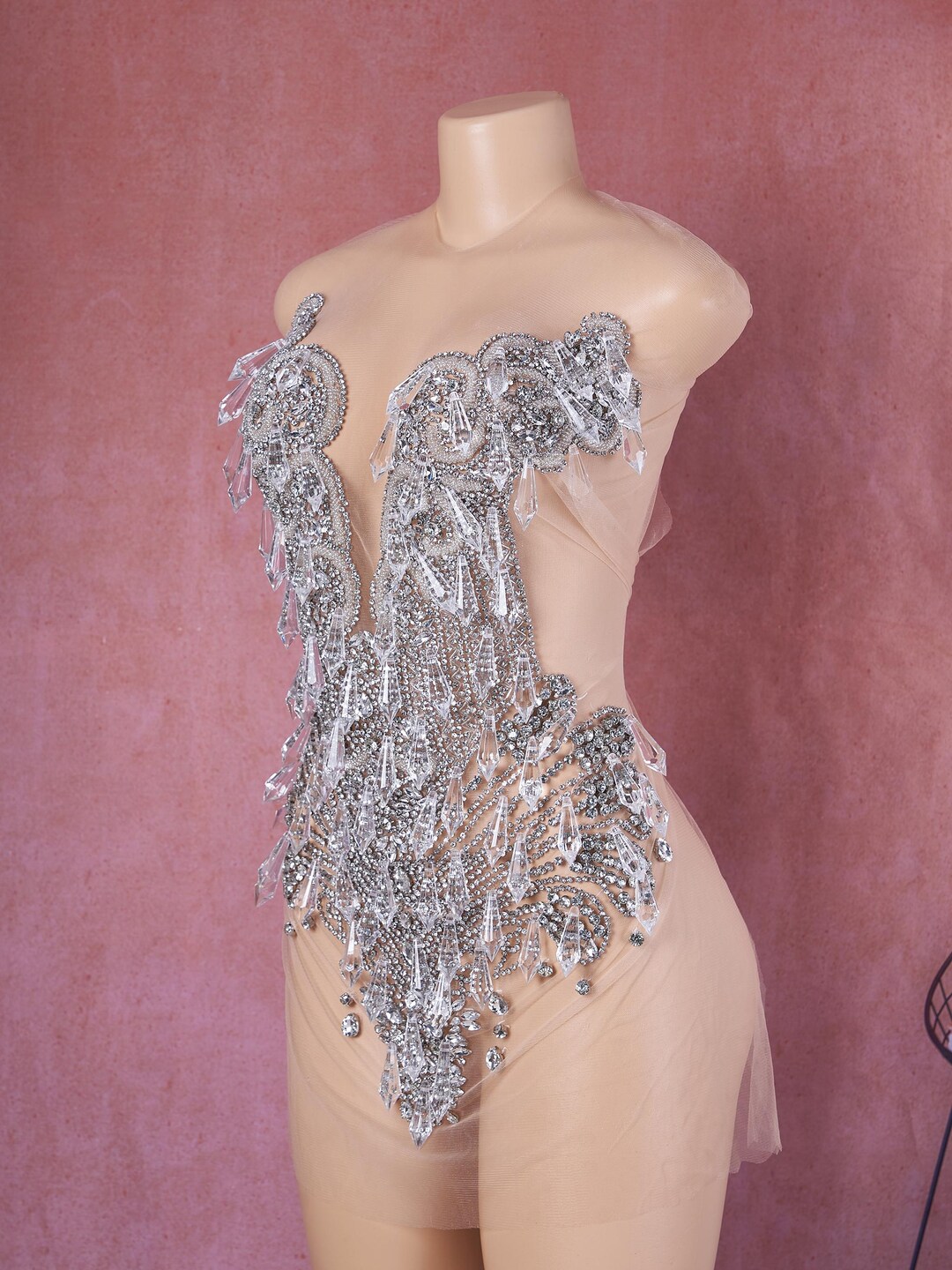 Diamond Illusion Velvet Gown – Sheer Rhinestone Cutout Evening Dress main image 0