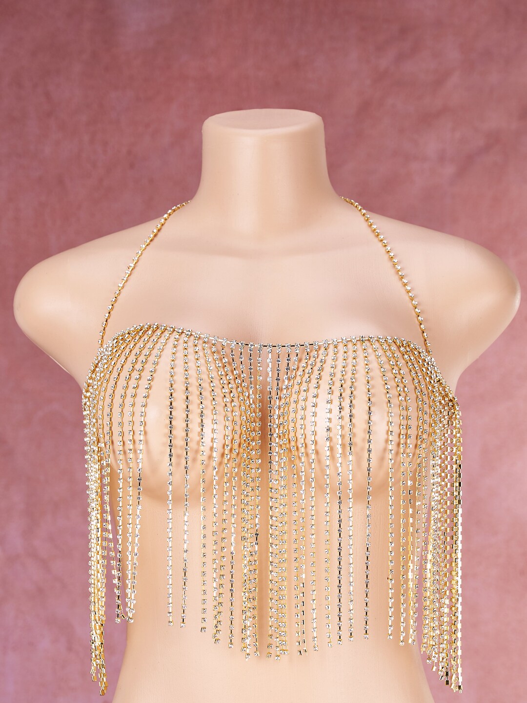 Stylish Heart Embellished Red & Gold Chain Breast Accessory main image 0