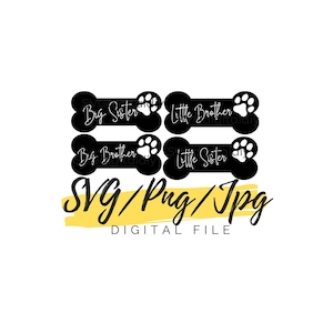 Big Brother Svg-bundel, Big Sister cricut gesneden bestanden, zusje PNG, silhouet hond JPG, Little Brother, babyaankondiging diy, babycadeau