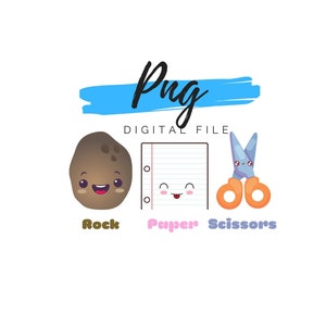 Kawaii Rock Paper Scissors PNG para sublimación, Lindo regalo para niñas PNG, descarga instantánea, camiseta de maestro, png digital