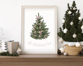 Oh arbre de Noël avec impression de rubans roses