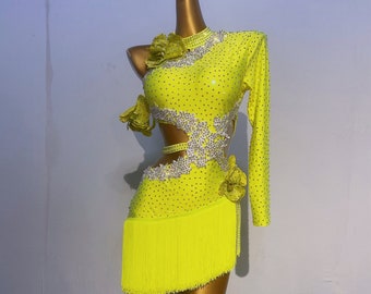 Custom Made Latin Jurk Dames Meisjes 40 Kleuren Fringe Latin Dance Professionele Concurrentie Chacha Tango Kostuum Lyrisch Geel