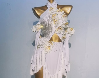 Made to order Custom Made Latin Dress Women Girls 40 Colors Fringe Latin Dance Professional Competition Dress Chacha Tango Costume White