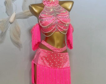 Made to order Custom Made Latin Dress Women Girls 40 Colors Fringe Latin Dance Competition Chacha Tango Costume Samba Dark Pink Fushia