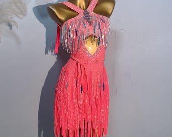 Custom Made Latin Dress 40 Colors Women Girls Fringe Latin Dance Competition Professional Costume Chacha Tango Full of Stones