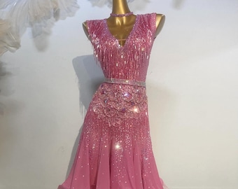Custom Made Latin Dress 40 Colors Women Girls Fringe Latin Dance Competition Professional Costume Chacha Tango Full of Stones Pageant Dress