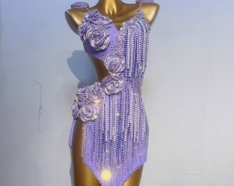 Custom Made to order Latin Dress 40 Colors Women Kids Girls Fringe Latin Dance  Professional Competition Dress Purple Lilac Pageant Dress