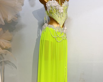 Custom Made Buikdans 40 Kleuren Dames Meisjes Ballroom Standaard Jurk Professioneel Kostuum Chacha Tango Samba Carnaval Kostuum Groen