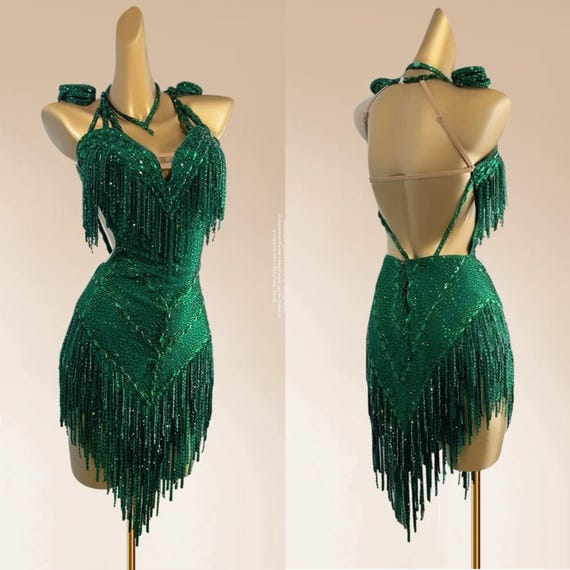 Custom Made Latin Dress 40 Colors Women Girls Fringe Latin Dance  Competition Professional Costume Chacha Tango Full of Stones Red - Etsy
