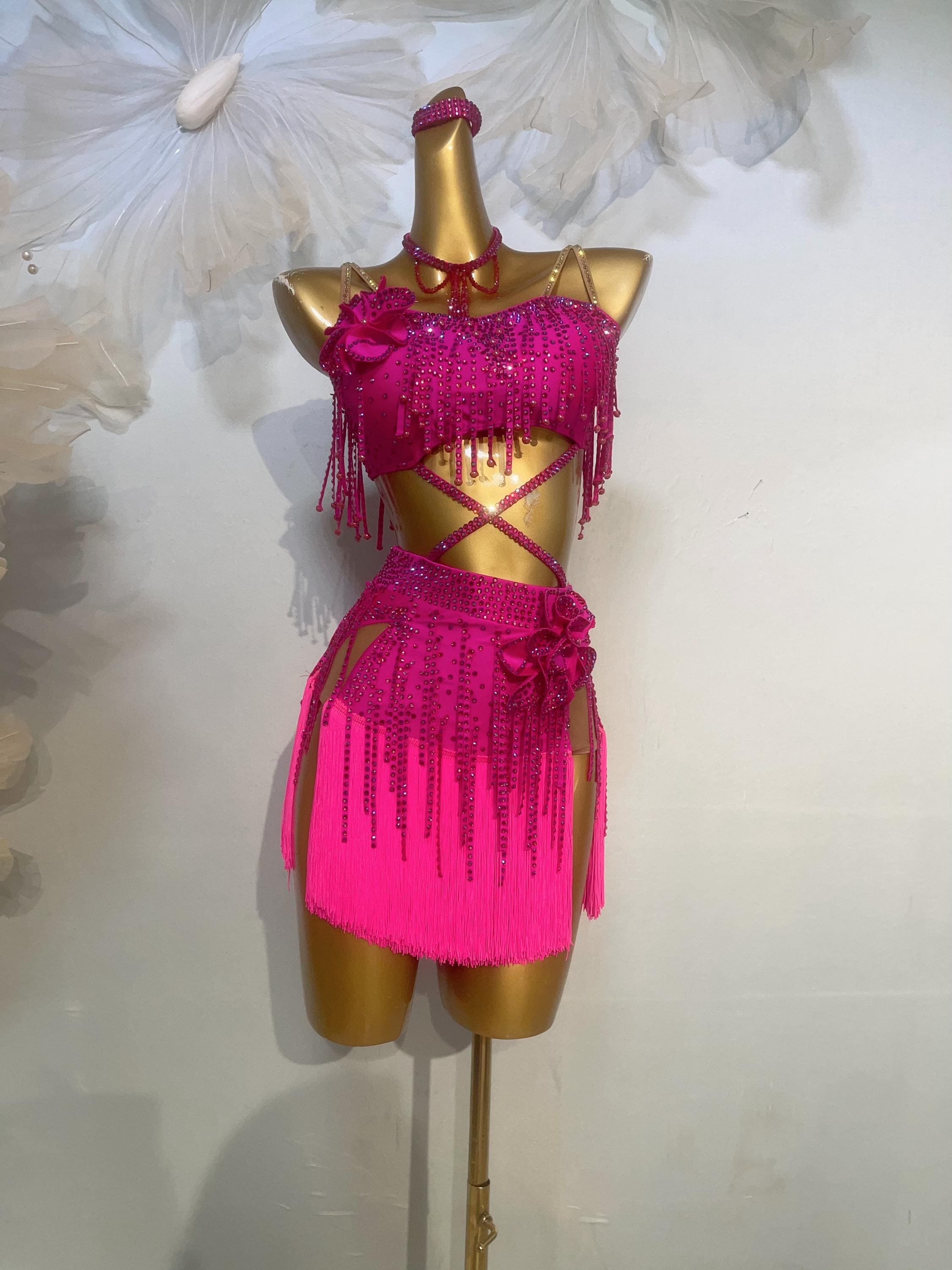 カスタムメイド ラテンドレス 競技用 40色 女性 子供 女の子 フリンジ