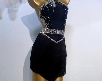 Custom Made Latin Jurk 40 Kleuren Dames Meisjes Fringe Latin Danswedstrijd Professioneel Kostuum Chacha Tango Vol Stenen Zilver Zwart