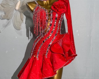 Custom Made Latin Dress 40 Colors Women Girls Fringe Latin Dance Competition Professional Costume Chacha Tango Full of Stones Red Yellow